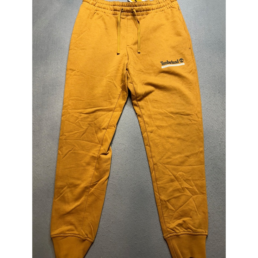 Timberland Mens Est 1973 Joggers Wheat Orange Fleece Sweatpants Medium-146